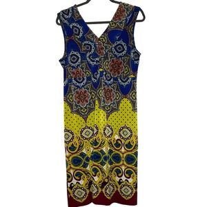 Mlle Gabrielle Dress Woman's Size Large Sleeveless V Neck Fall Colors Poly Blend